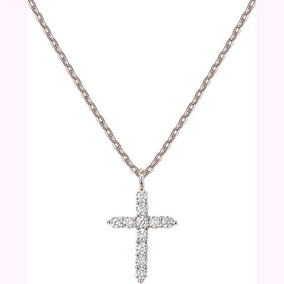 14K Gold Plated Cubic Zirconia Cross Necklace for WomenCross Faith Pend